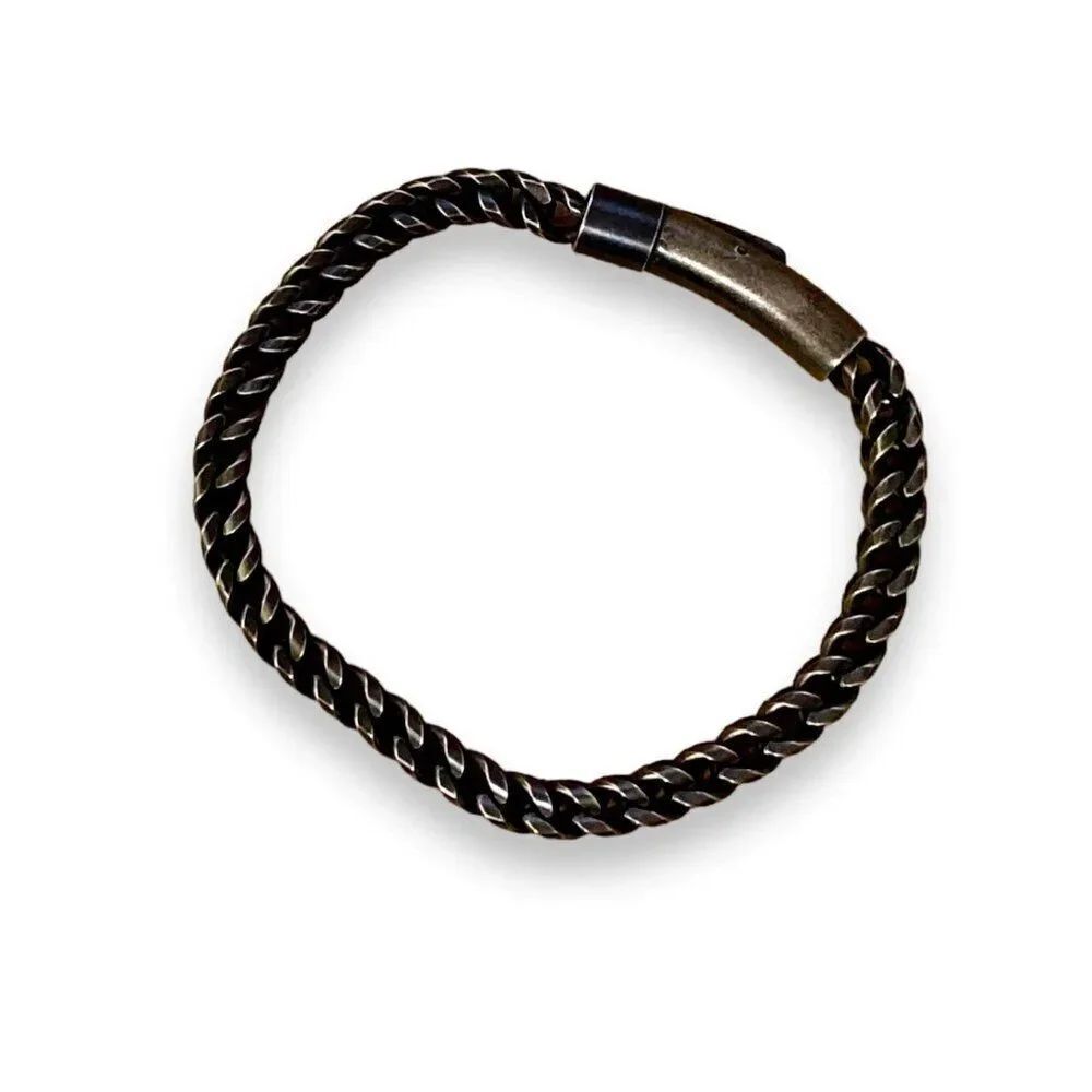 Black Round Braided Rope Stainless Steel Bangle Bracelet - NEW
